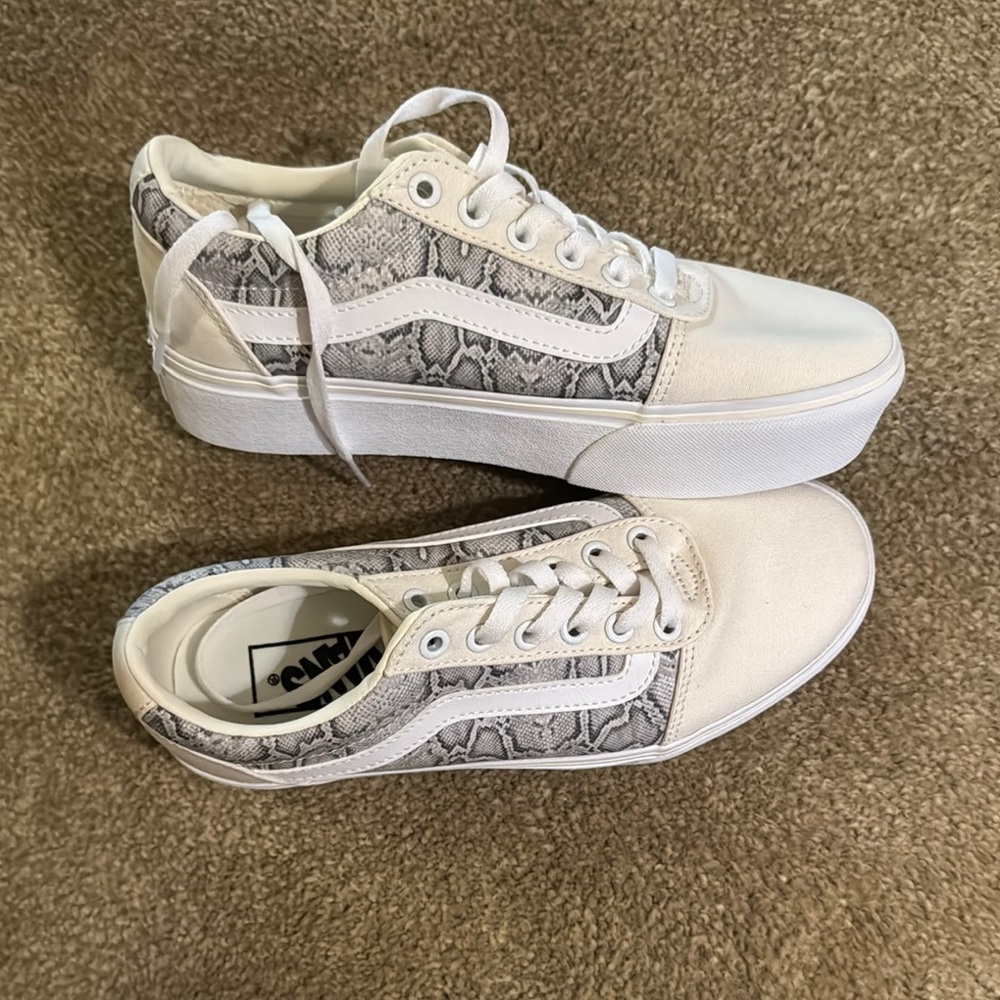 Vans White and Gray Snake Pattern Sneakers